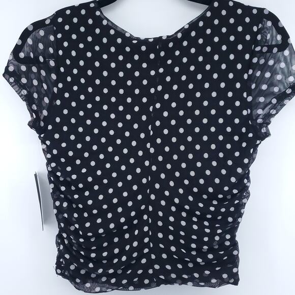 Free Press Retro Rockabilly Modern Chic Polka Dot Crop Top Semi Sheer V-Neck L - Picture 10 of 12